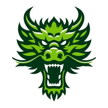 Green dragon head front view logo. Stock Illustration