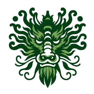 Green dragon head front view logo Stock Illustration
