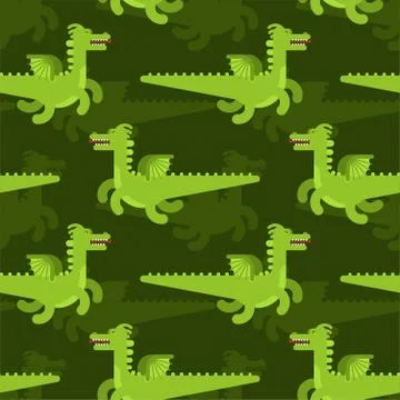 Green dragon pattern seamless. Flying monster background. Vector texture Illustrazione stock