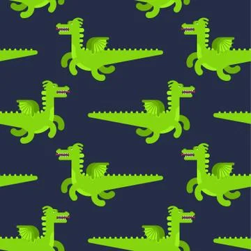 Green dragon pattern seamless. Flying monster background. Vector texture Illustrazione stock