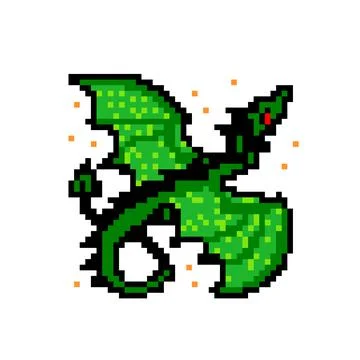 Green dragon pixel image for 8 bit game assets. Stock Illustration