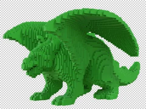 Green dragon from plastic blocks on a transparent background. Stock Illustration