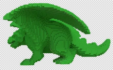 Green dragon from plastic blocks on a transparent background. Stock Illustration