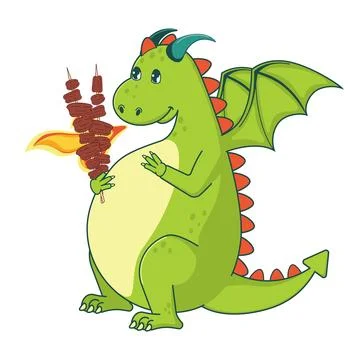 Green dragon with roasted meat Illustrazione stock