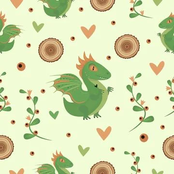 Green dragon seamless pattern Stock Illustration