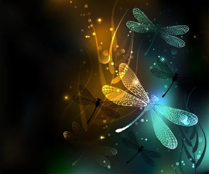 Green dragonfly flight Stock Illustration