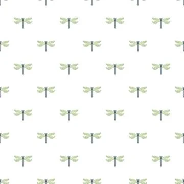 Green dragonfly repeating pattern on white background Stockillustratie