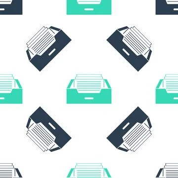 Green Drawer with documents icon isolated seamless pattern on white background Illustrazione stock