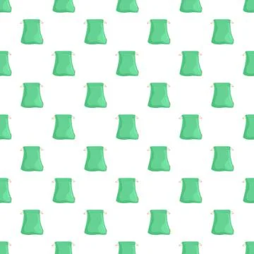 Green drawstring bags repeating pattern on white background Stock Illustration