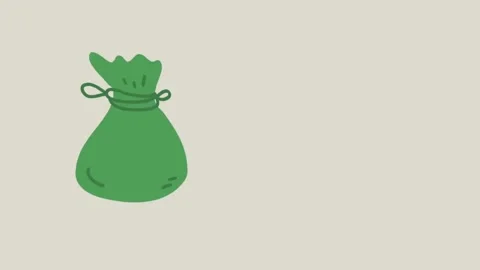 Green Drawstring Money Bag on Light Beige Background tied pouch Stockbeeldmateriaal 320782789