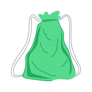 Green drawstring sack backpack carrying personal items Stock Illustration