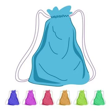 Green drawstring sack backpack carrying personal items graphic Stock Illustration