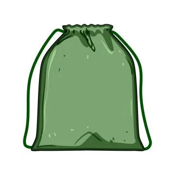Green drawstring sack presenting packaging and storage concept 스톡 일러스트