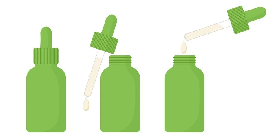 Green dropper bottles sit side by side Stock Illustration