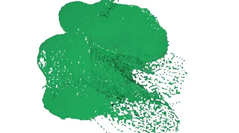 Green drops falling on white screen slow motion. Colored paint Stock Footage 67534296