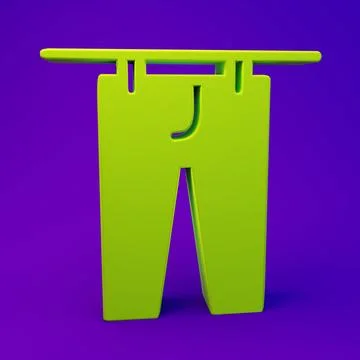 Green Drying clothes icon isolated on purple-blue background. Clean pants. .. Stock Illustration
