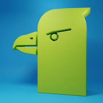 Green Eagle head icon isolated on blue background. Minimalism concept. 3D r.. Stock Illustration