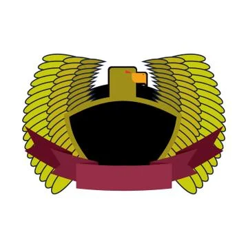 Green Eagle. Military logo with shield and tape. Heraldry vector illustration Stock Illustration