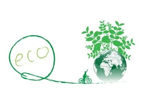 Green earth with bike reduce co2 Stock Illustration