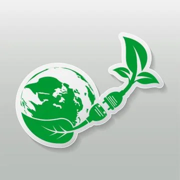 Green earth Concept Power plug leaves ecology emblem or logo.Vector illustrat Stock Illustration