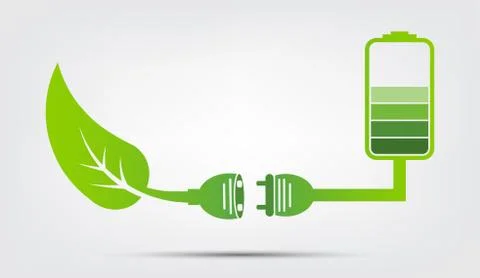 Green earth Concept Power plug leaves ecology battery emblem.Vector illustrat Ilustración de archivo