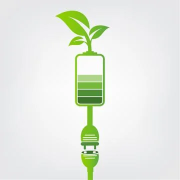 Green earth Concept Power plug leaves ecology battery emblem.Vector illustrat Ilustración de archivo