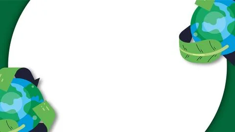 Green Earth Day background template with globe and leaves for environmental.. Ilustración de archivo