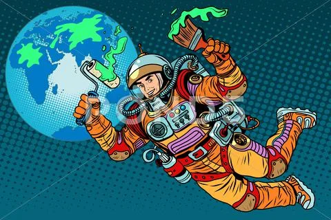 Green Earth day ecology astronaut Stock Illustrationen