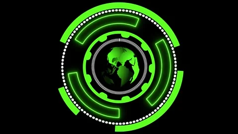 Green Earth Globe within a Futuristic Circular HUD Interface on animated Bl.. Stock Footage 337363336