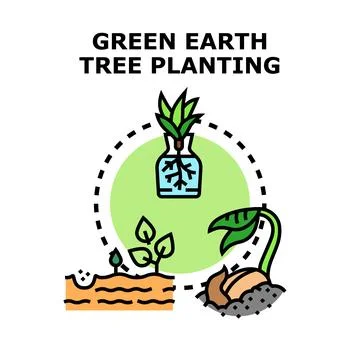 Green earth tree planting developing growth concept Stock Illustration