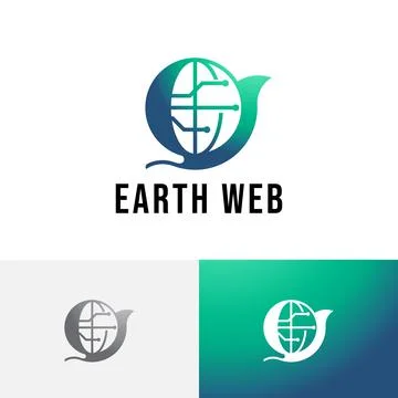 Green Earth Web Global Internet Technology Logo Stock Illustration