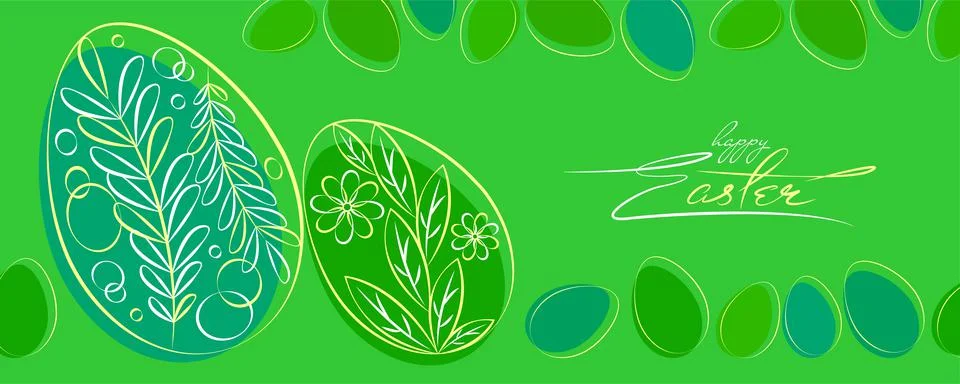 Green Easter banner with eggs Illustrazione stock