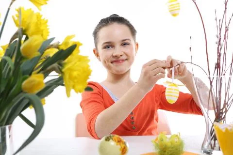 Green Easter - Easter eggs decorated girl Stock Photos