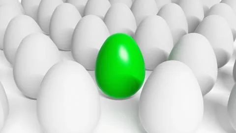 Green Easter egg among white eggs 스톡 일러스트