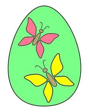 Green Easter egg with butterflies - vector color image. Stock Illustration