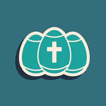 Green Easter egg icon isolated on green background. Happy Easter. Long shadow 스톡 일러스트