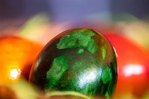 Green Easter Egg with Leaf Imprint Traditional Dye Technique Macro Stock Photos
