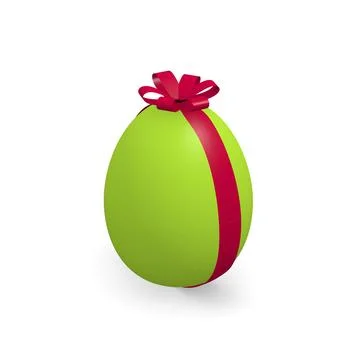 Green Easter egg with a red bow on a white background 스톡 일러스트