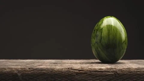 Green Easter egg on a rustic wooden table, Happy Easter background Stockfoto's