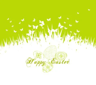 Green easter eggs with grass Stock Illustration
