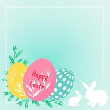 Green Easter greeting card with eggs and bunnies Stock Illustration