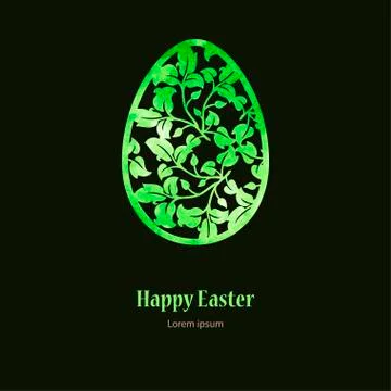 Green easter openwork egg with inscription Happy Easter. Stock Illustration