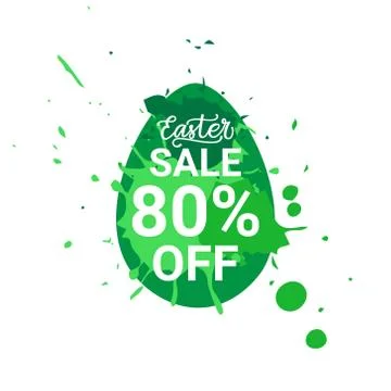 Green Easter Sale Sticker Egg Over Paint Splash Background Design Holiday 스톡 일러스트