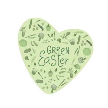 Green Easter sign with green vegetables frame. Handwritten lettering fresh font Stock Illustration