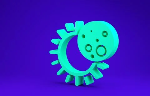 Green Eclipse of the sun icon isolated on blue background. Total sonar eclips Stock Illustration