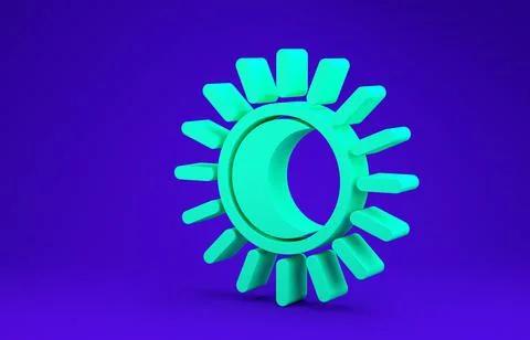 Green Eclipse of the sun icon isolated on blue background. Total sonar eclips Stock Illustration