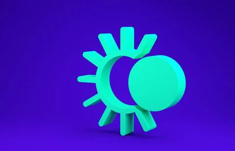 Green Eclipse of the sun icon isolated on blue background. Total sonar eclips Illustrazione stock