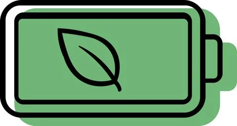 Green eco battery charging with leaf symbol Stock Illustration