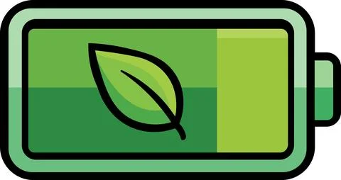 Green eco battery symbol with leaf power charge Stock Illustration