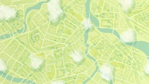Green Eco City Map with Rivers and Residential Districts for Urban Planning. Stock Illustration